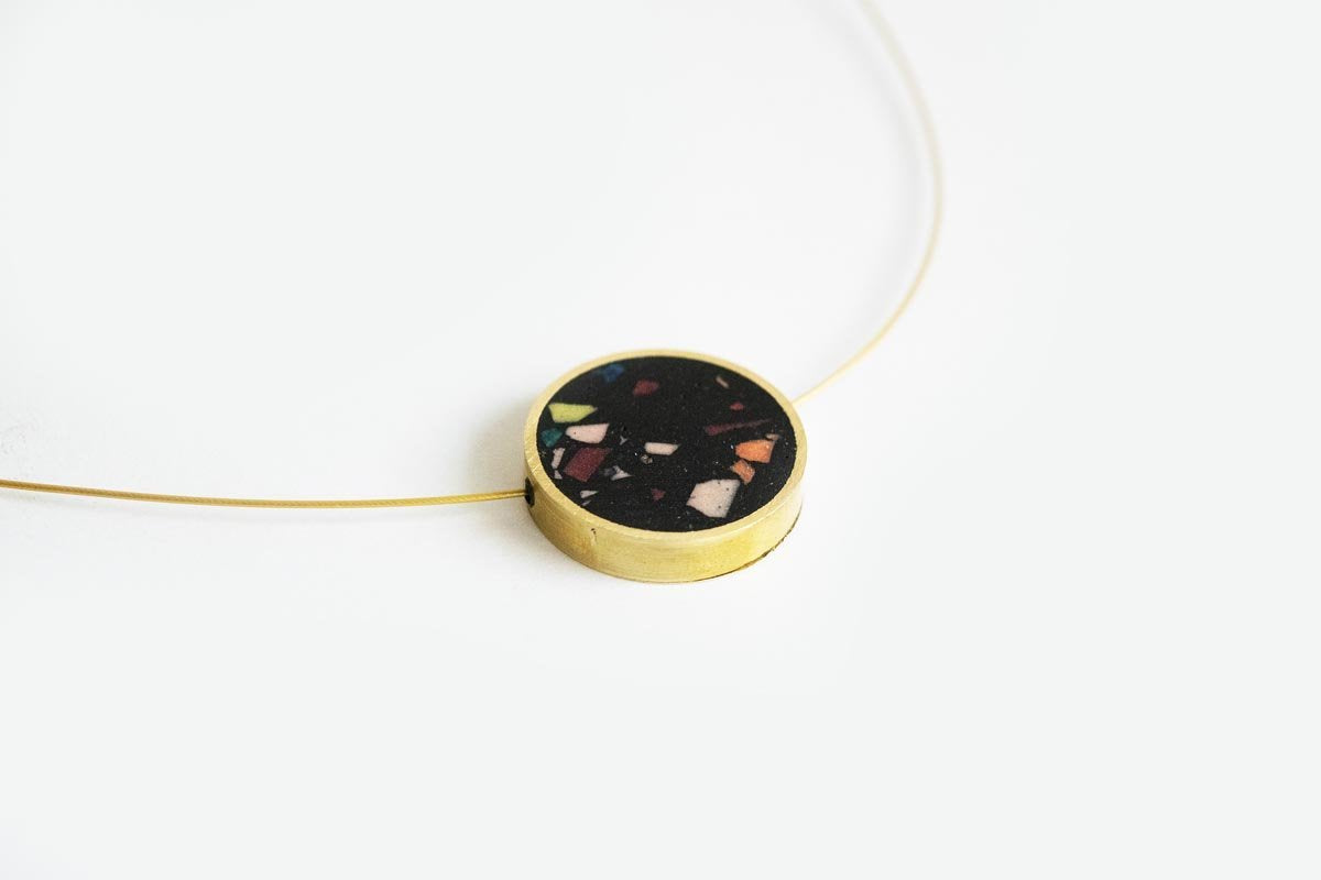 Concrete Confetti Framed Necklace - Circle - Small