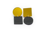 Gray Concrete Ripple Earrings - Asymmetric Small - Gold