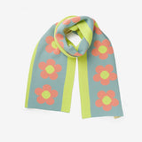 Verloop Scarf- FLOWER STRIPE BIG KNIT SCARF- Stone Blue