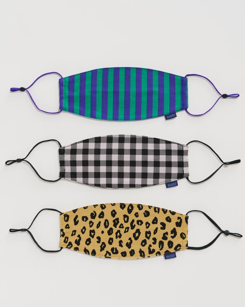 Baggu fabric mask-set of three - Ginham, Leopard, Stripe