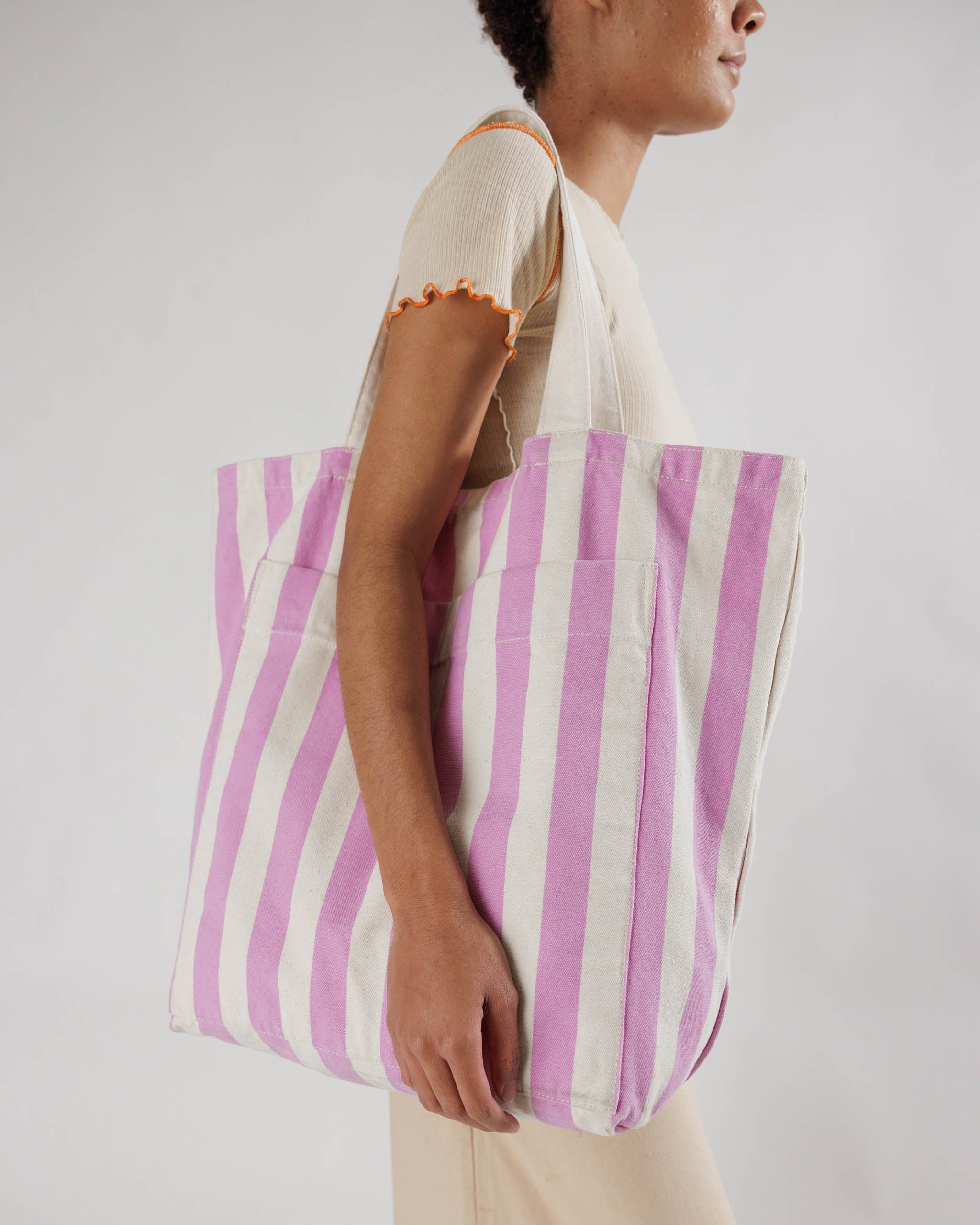 Giant Pocket Tote - Pink Awning Stripe