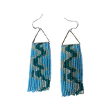 Blue, green, creme Wavy Beaded Earrings