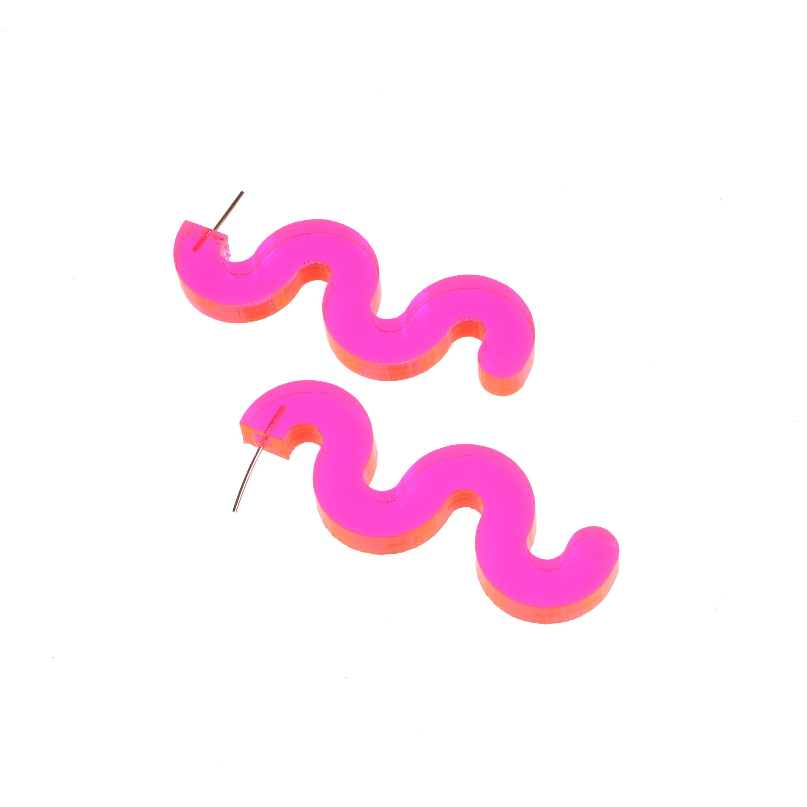 Squiggle Earrings - Transparent neon pink