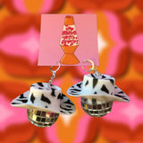 Disco Girl Cowgirl Earrings-Cow Print