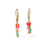 Queer Heart Hanging Earrings - 18k Gold Gilt Enamel
