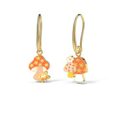 Mushroom Butterfly Hanging Earrings - 18k Gold Gilt Enamel