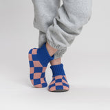 Verloop Checkerboard Sock Slippers- Coral Cobalt